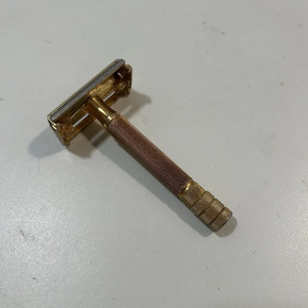 Vintage Gillette Gold Tone TTO Double Edge Safety Razor Made in USA